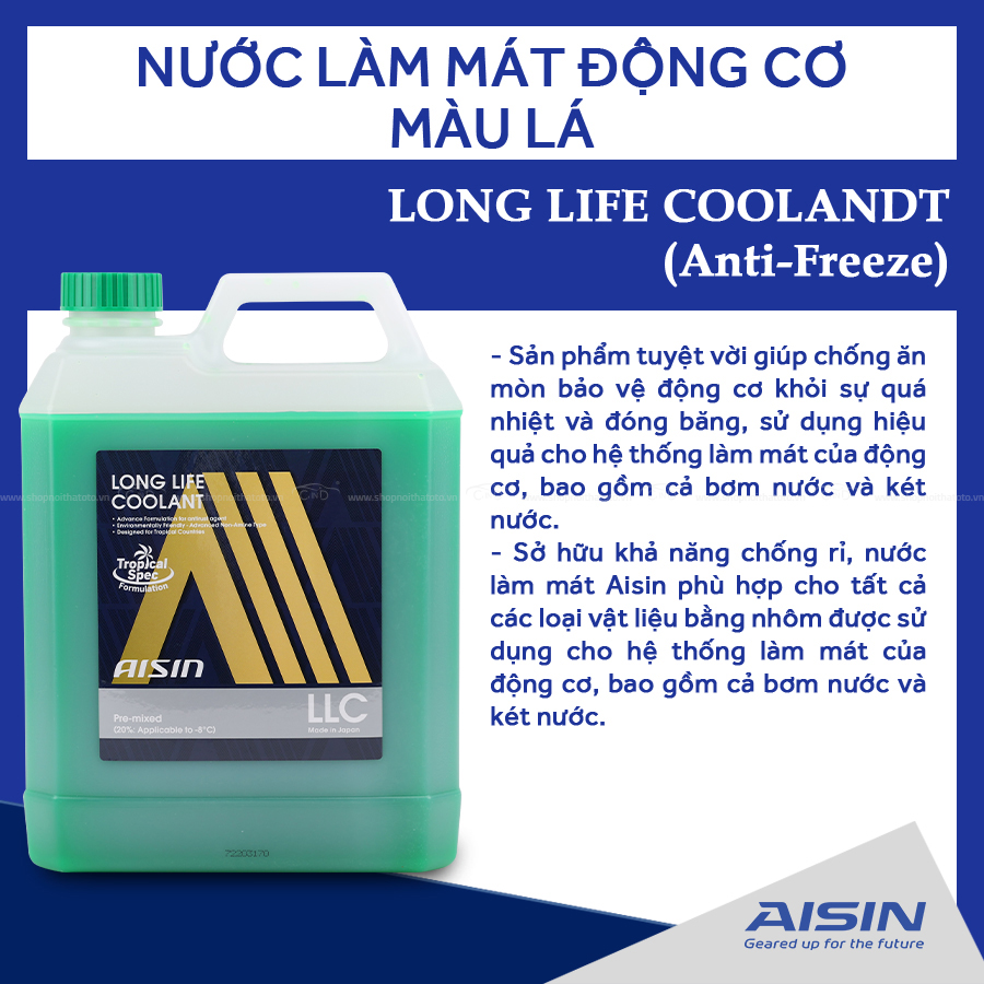 Nước Làm Mát Động Cơ Màu Xanh Lá AISIN Long Life Coolant 20% 4 Lít LCPM20A4LG - Nhập Khẩu Chính Hãng
