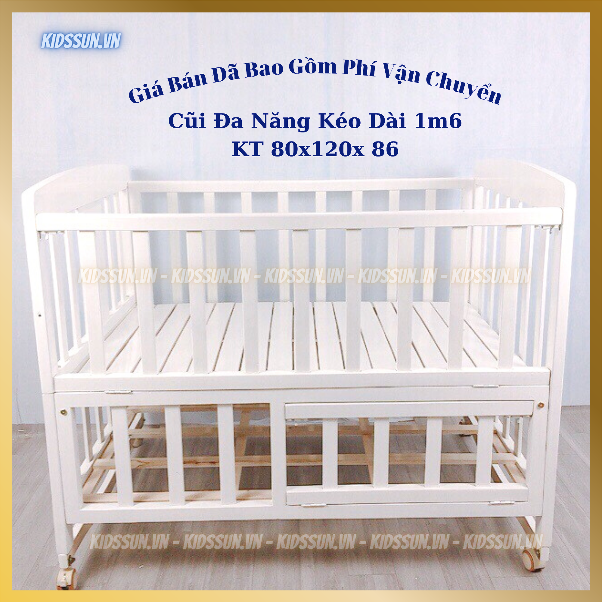 Nôi Cũi Cho Bé - Giường Cũi Gỗ Quế Đa Năng Kéo Dài Đến 1m6 - Chịu Lực Đến 100KG - Kích Thước Chuẩn - Đầy Đủ Phụ Kiện Giường Cũi Cho Bé