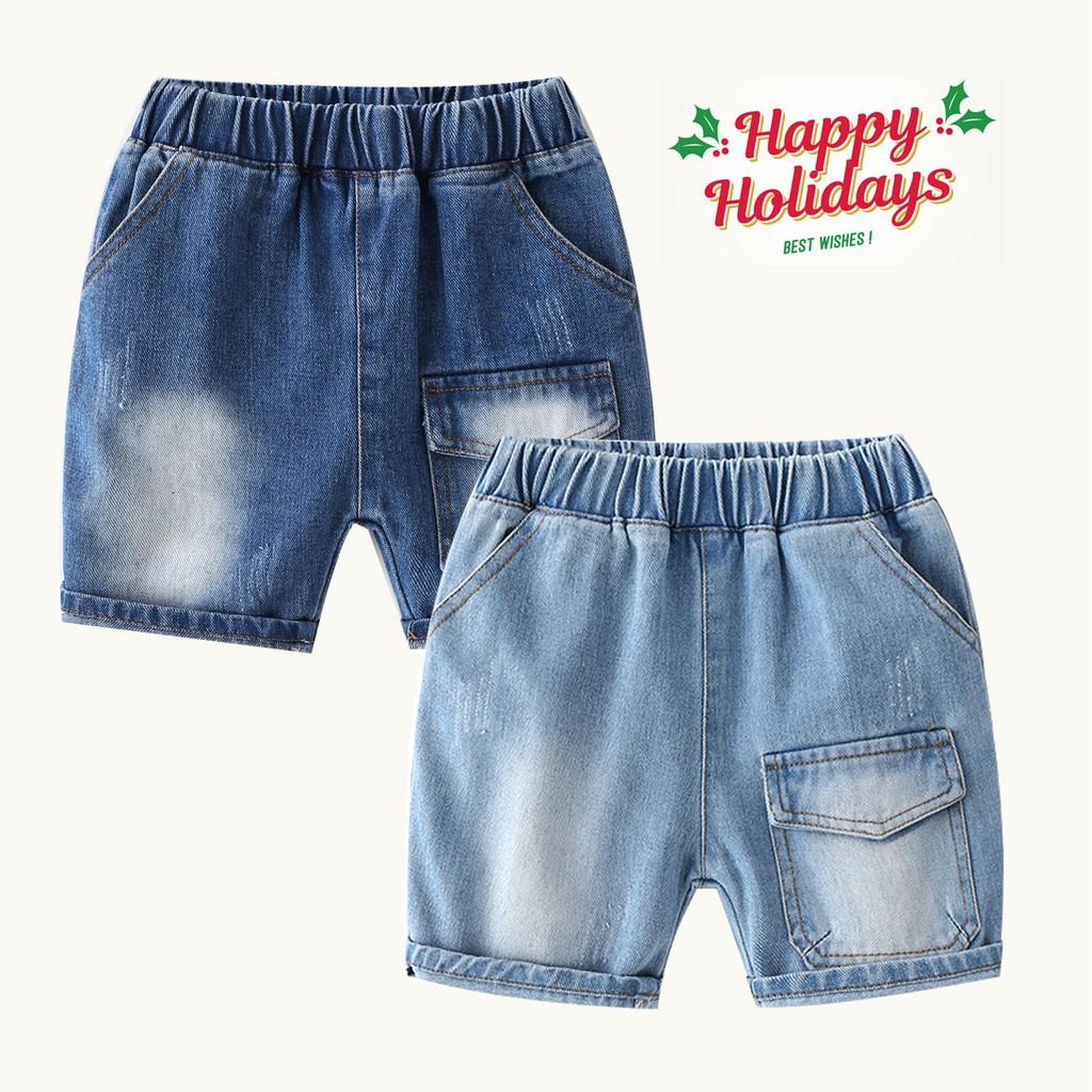 Quần Jeans Cho Bé WELLKIDS Quần Short Cho Bé Họa Tiết Túi Hộp Chất Bò Mềm 032