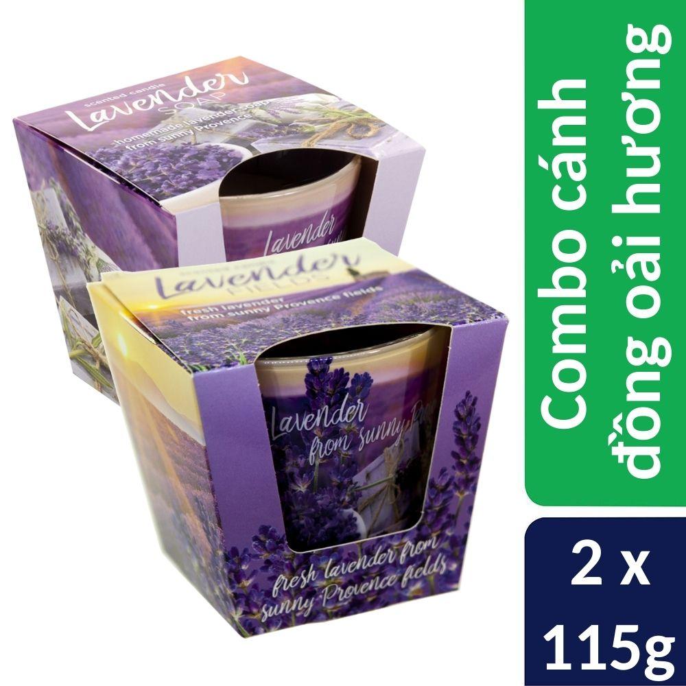 Combo 2 ly nến thơm tinh dầu Bartek Lavender Fields &amp; Soap 115g - cánh đồng oải hương, nến trang trí, thơm phòng, thư giãn, hỗ trợ khử mùi