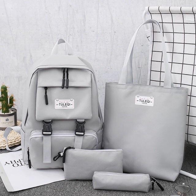 Balo thời trang, balo đi học, đựng laptop Balo Set 4 Món Thời Trang 2 Khoá Cute balo nữ vải học thời trang Cặp- Balo sinh viên học sinh đa năng