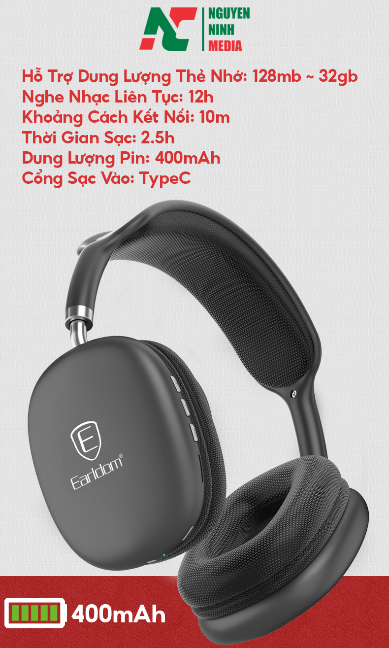 Tai Nghe Bluetooth Chụp Tai Earldom BH-102 - Hàng Chính Hãng