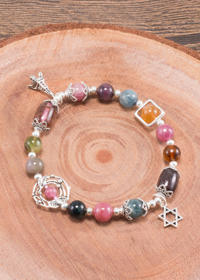 Vòng Tay Đá Tourmaline Đa Sắc Phối Charm Bạc Ngọc Quý Gemstones