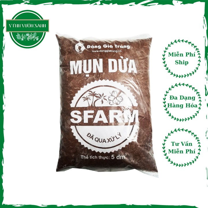 Mụn dừa Sfarm đã qua xử lý dùng trồng rau, hoa, phối trộn đất trồng cây - bao 5dm3