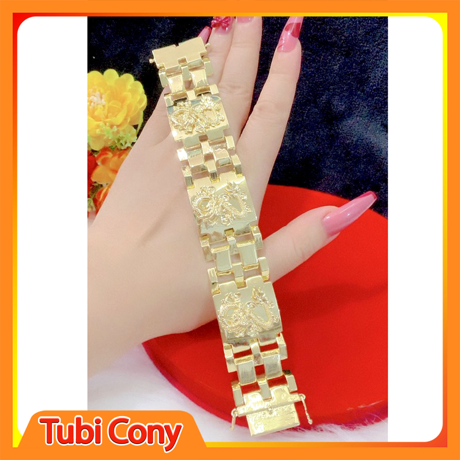 Lắc tay nam chạm rồng mạ vàng 18k Rồng Đứng
