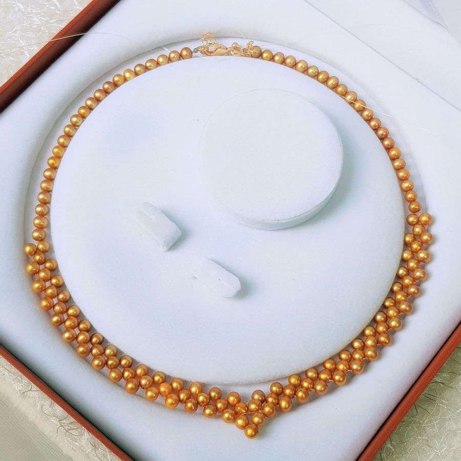 Vòng Cổ Ngọc Trai Nước Ngọt Thiên Nhiên Cao Cấp - Trái Tim Vàng Son - Trang Sức Cô Tấm - GOLDEN PEARL - CTJ0212 - Vàng