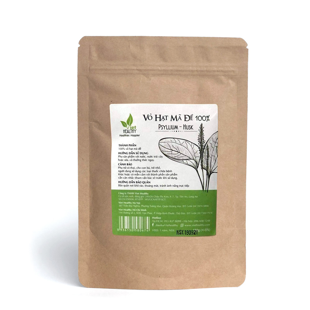 Vỏ hạt mã đề Viet Healthy 150gr, Vỏ hạt mã đề Viethealthy giàu chất xơ, hỗ trợ thải độc, làm sạch đường tiêu hóa