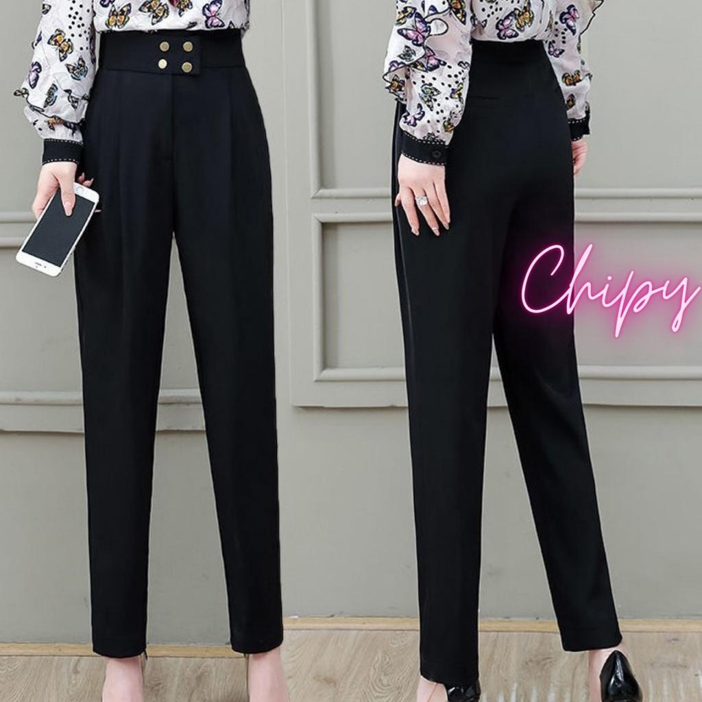 Quần Tây Nữ CHIPY 4 Nút Lưng Cạp Cao Âu Dáng Ống Đứng Công Sở Cao Cấp Đẹp Form Dài Baggy Màu Đen Đi Học Đi Làm Kiểu Mới