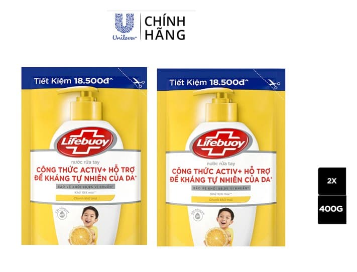 Combo 2 Nước rửa tay Lifebuoy chanh khử mùi túi 400g