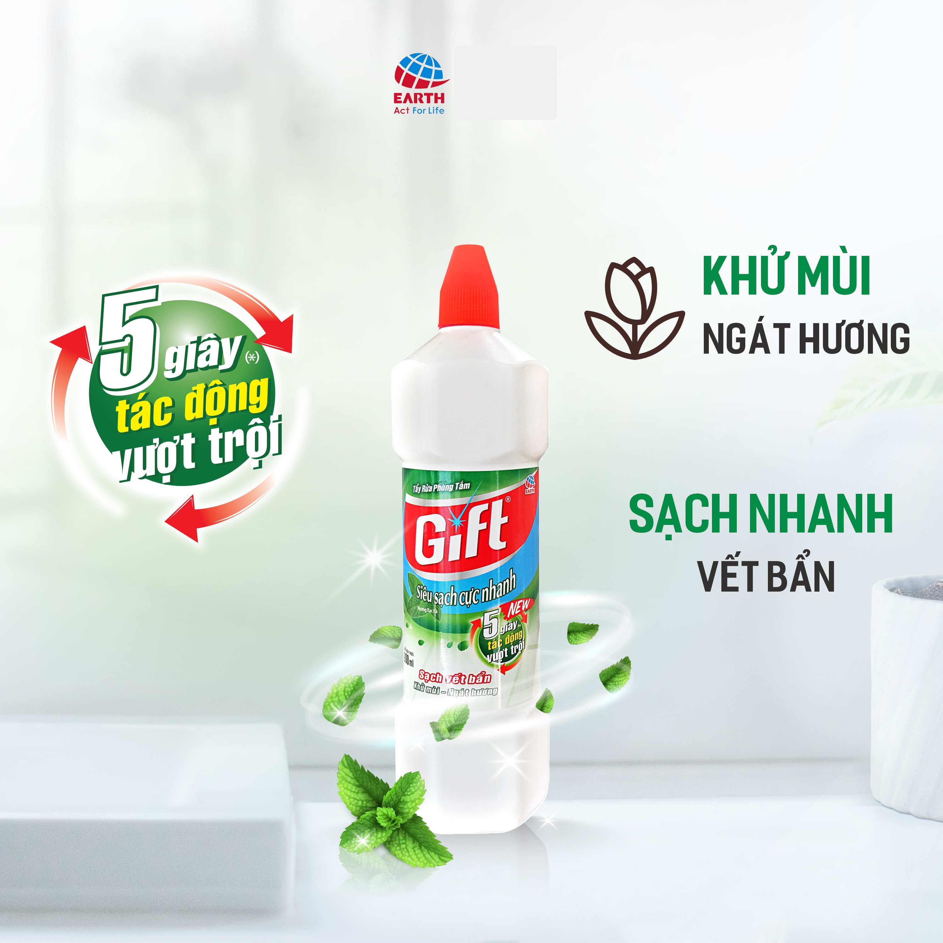 Nước tẩy nhà tắm Gift (Siêu sạch/ Bạc Hà) chai 900ml