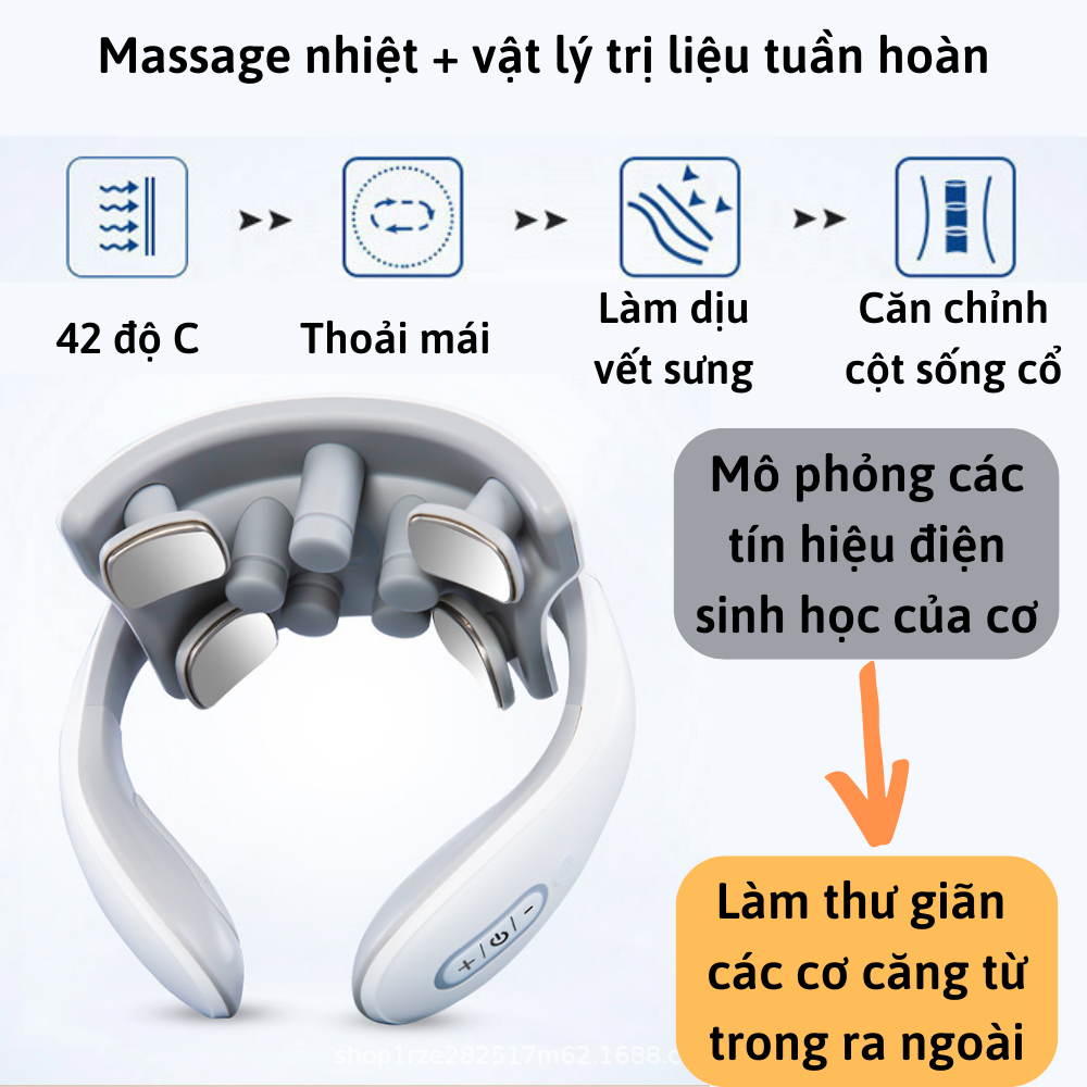 Máy massage cổ vai gáy CTFAST JT-88, máy mát xa nhiệt 4 đầu xung điện cùng 5 đầu rung hỗ trợ xoa bóp giảm nhức mỏi, thư giãn cột sống - Hàng cao cấp loại 1