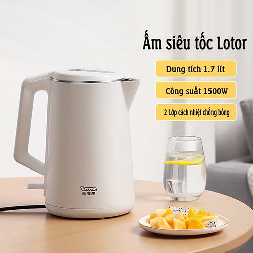 Ấm siêu tốc Lotor cách nhiệt cao cấp, ấm đun siêu tốc dung tích 1.7L, ấm đun nước thiết kế sang trọng, ấm đun nước siêu tốc- Hàng chính hãng