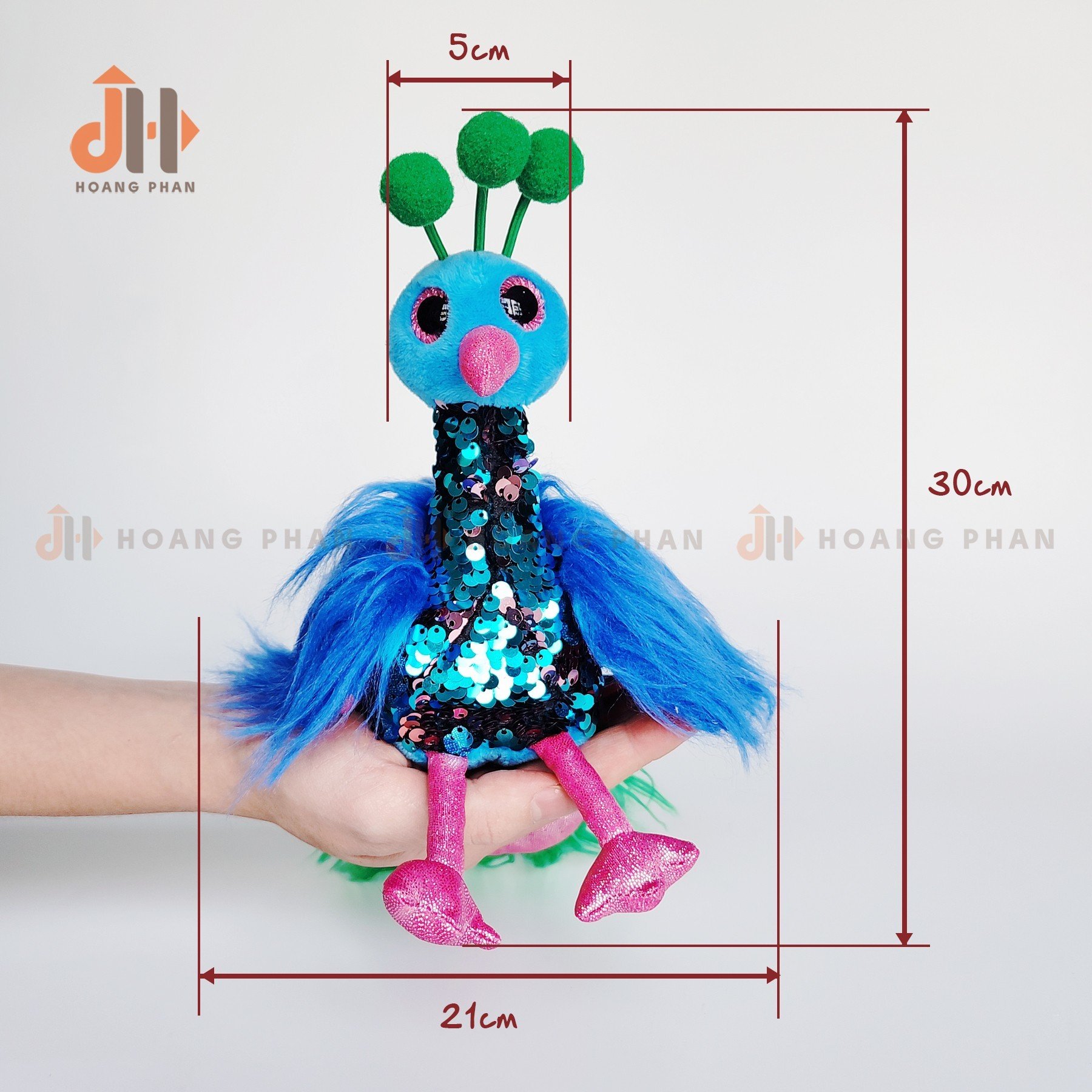 Thú Sequin nhồi bông - Chim Công xanh đính cườm lấp lánh