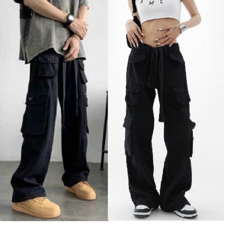 Quần kaki túi hộp Hiphop ống rộng xuông dài cargo pants trơn thời trang cho nữ/nam -hình thật