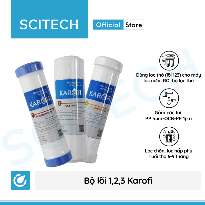 Bộ lõi 123 by Scitech (Lõi PP5-OCB-PP1 dùng thay thế máy lọc nước Karofi) - Hàng chính hãng