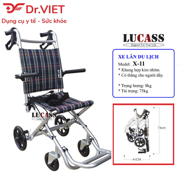 Xe lăn Lucass X-11 [Chính Hãng] - Xe lăn du lịch, siêu nhỏ nhẹ cao cấp, có thể gấp gọn dành cho người già, người nhỏ nhẹ, người khó khăn trong việc đi lại hoặc trẻ em, nhập khẩu chính hãng, giá rẻ, giao hàng toàn quốc