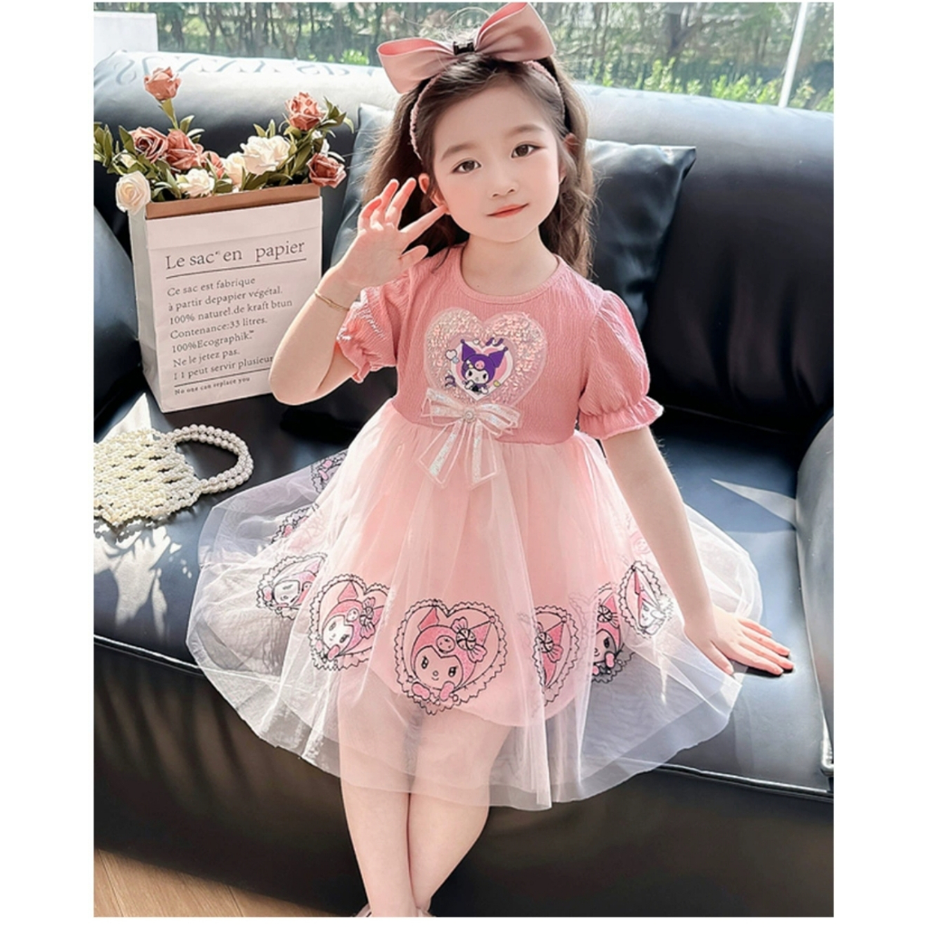 Đầm váy công chúa cho bé gái phong cách hàn quốc mẫu kuromi elsa size 10-20kg hàng Quảng Châu