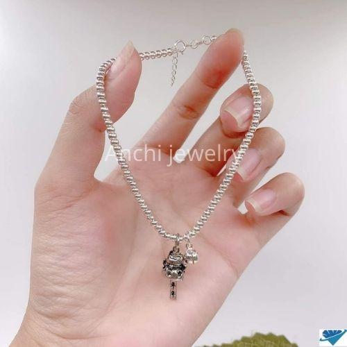 Vòng chân nữ kiểu bi chuông mèo thần tài bạc 925, Anchi jewelry