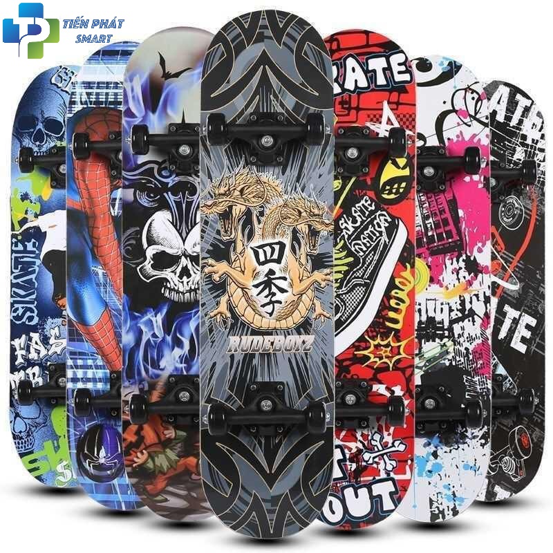 Ván trượt Người Lớn Skateboard Mặt Nhám, Bánh Pu Cỡ Đại 80x20+ Khung Hợp Kim Nhôm Chịu Lực
