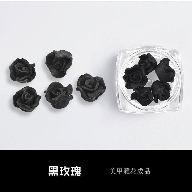 Hoa bột nail rose trắng đen 5 bông , hũ hoa hồng bột gắn móng trang trí chuyên nghiệp