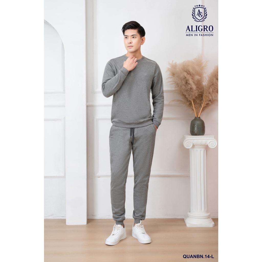 Bộ nỉ nam dài tay ALIGRO cổ tròn chất liệu nỉ 100% cotton màu ghi nhạt ALGBN.14