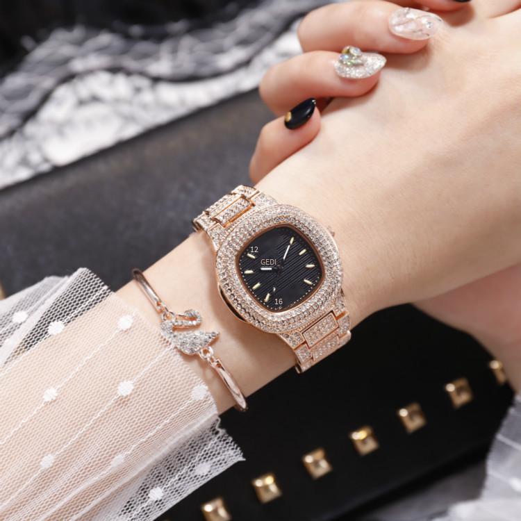 Ưu đãi nhất AliExpress lò xo rung cùng phong cách đồng hồ nữ kim cương đầy đủ đồng hồ thạch anh đồng hồ thời trang sành điệu