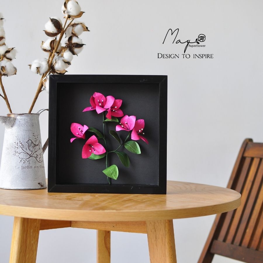 Tranh Hoa Giấy Handmade Trang Trí - Hoa Giấy MAYPAPERFLOWER Khung Gỗ Size 25x25cm