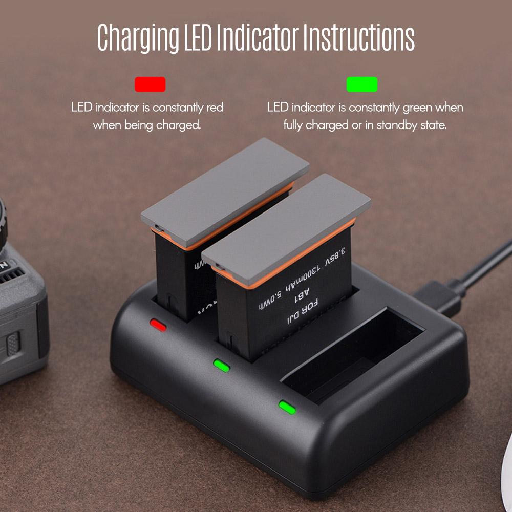 Charging Kit Triple Channel Charger with 2pcs 1300mAh Rechargeable Li-ion Batteries USB Charging Cable for DJI OSMO