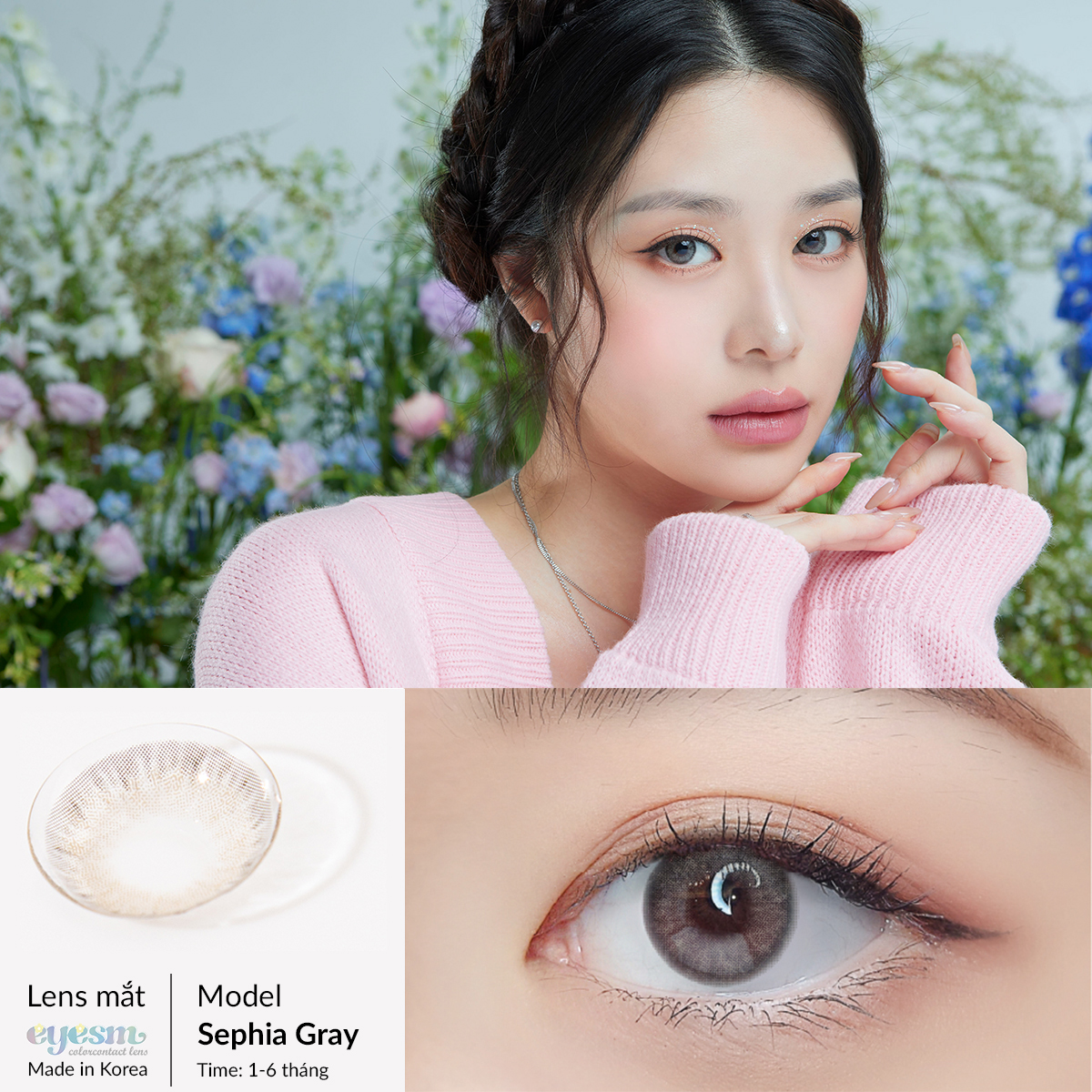 Lens áp tròng Eyesm Sephia Gray - Lens mắt màu xám khói, sử dụng 1-6 tháng