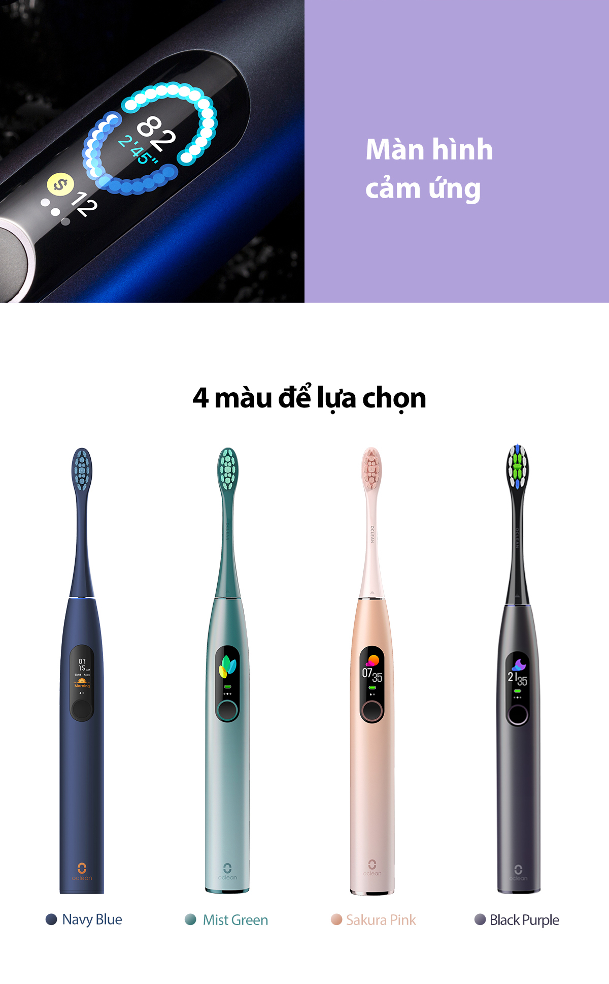 Bàn Chải Điện Oclean X Pro | Màn Hình Cảm Ứng Thông Minh | Chống Nước IPX7 | Tùy Chính Kế Hoạch Chải | Hàng Chính Hãng