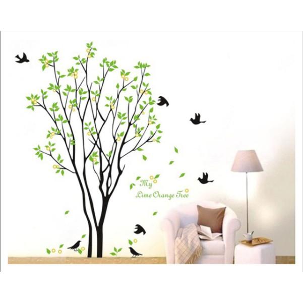 Decal trang trí tường - Cây nhánh mỏng Chim Đen A.H