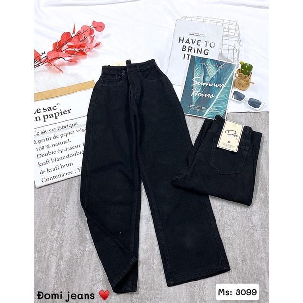 Quần Jean Nữ Aiori Ống Rộng Lưng Cao Trơn Màu Đen Bò Suông Phong Cách Thời Trang Hàn Quốc Jean Cotton Mềm Mịn_Mã 3099