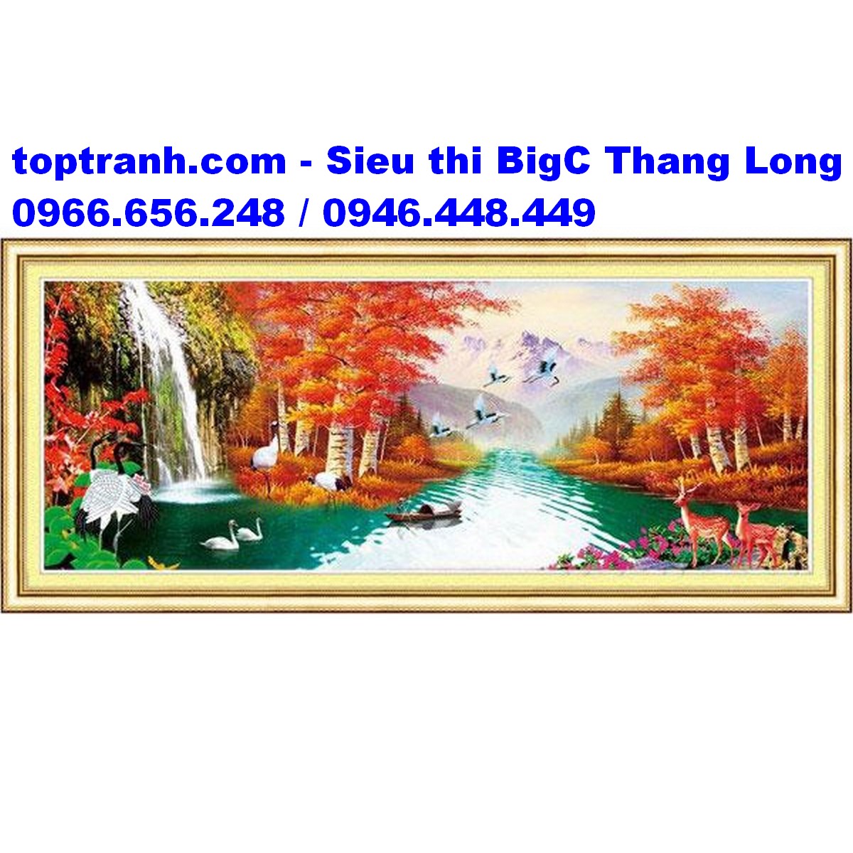 Tranh thêu chữ thập dòng sông bên 2 hàng cây mùa thu A1086 chưa thêu