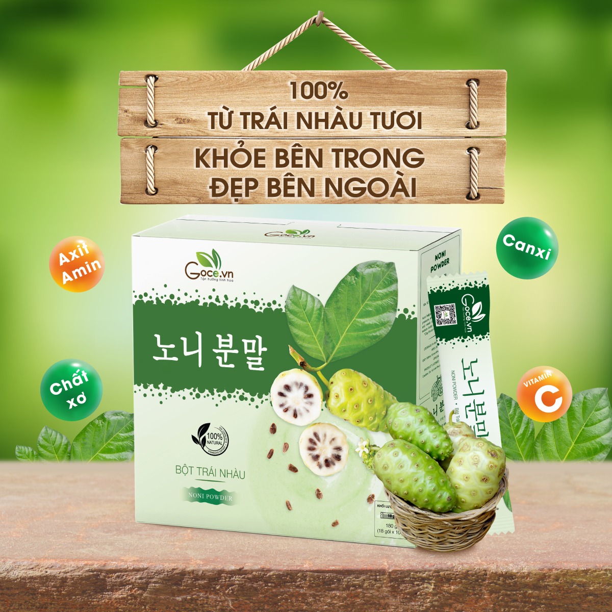 Bột trái nhàu nguyên chất Goce - 180g (18 gói x 10g)