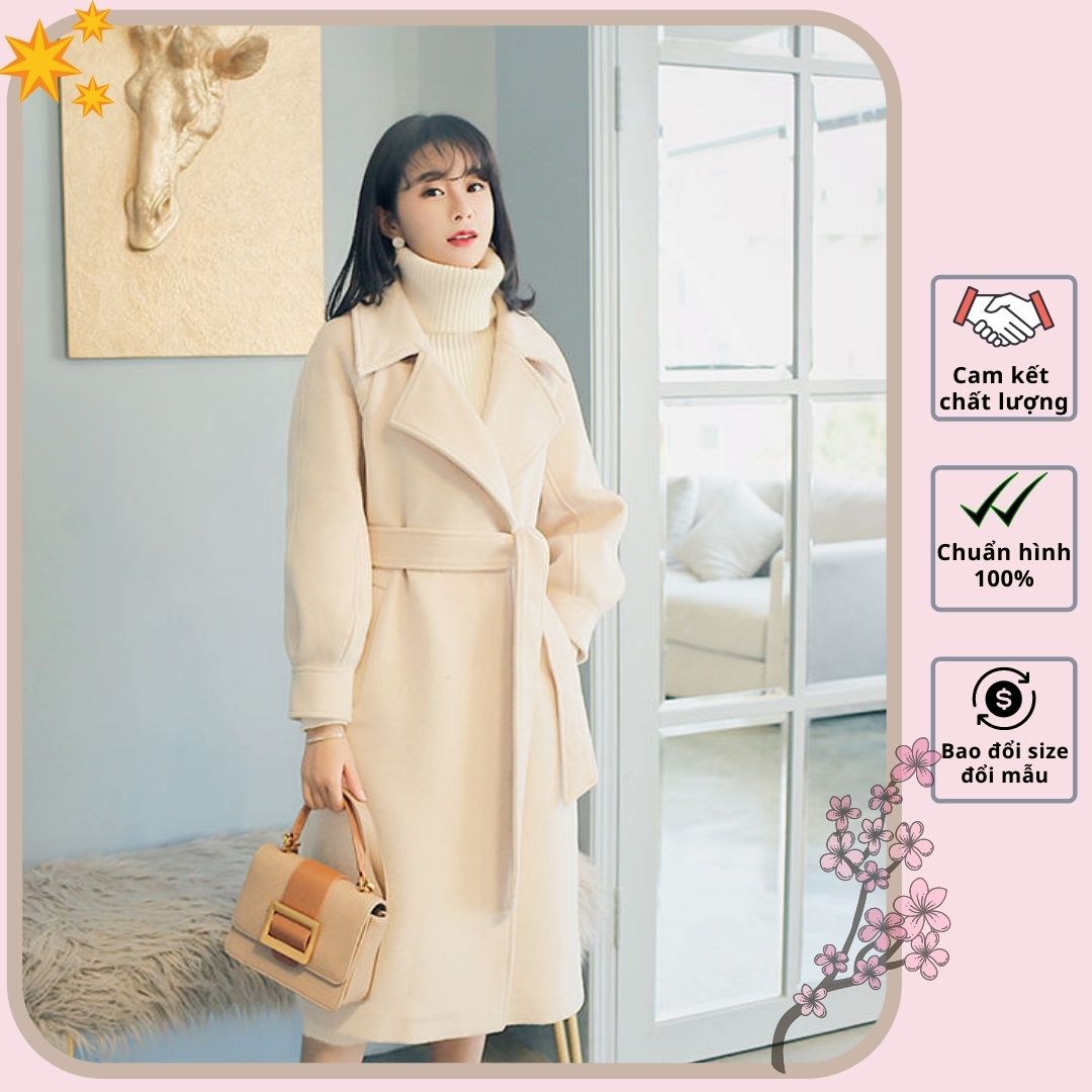Hàng Quảng Châu - Áo khoác măng tô dạ len cổ vest tiểu thư - AK09645
