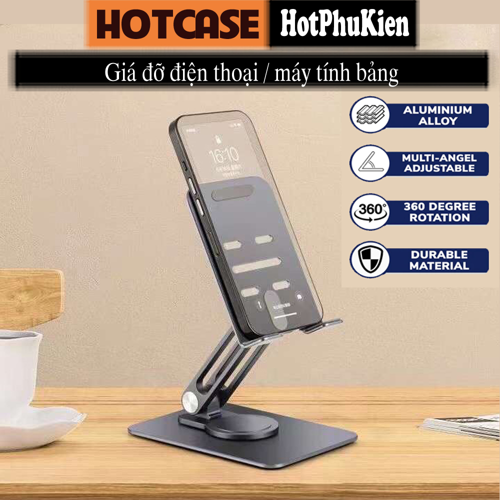 Giá đỡ kệ đỡ hợp kim nhôm cho điện thoại / máy tính bảng xoay 360 độ hiệu HOTCASE Rotation Stand - xoay mọi góc độ, thiết kế hợp kim nhôm nguyên khối cao cấp, chịu được trọng lượng 7.5kg - Hàng nhập khẩu