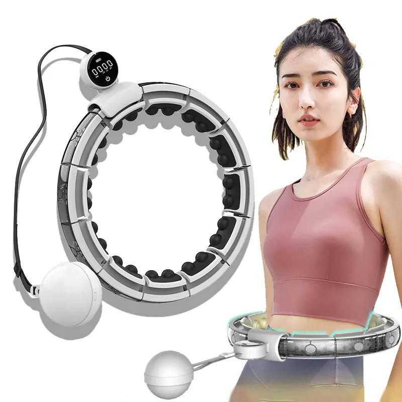 Vòng lắc eo Hula Hoop Q6 plus sử dụng pin sạc 800mA đầu massage từ tính có màn hình led đếm số vòng lượng calo tiêu thụ, có thể điều chỉnh theo kích thước vòng bụng