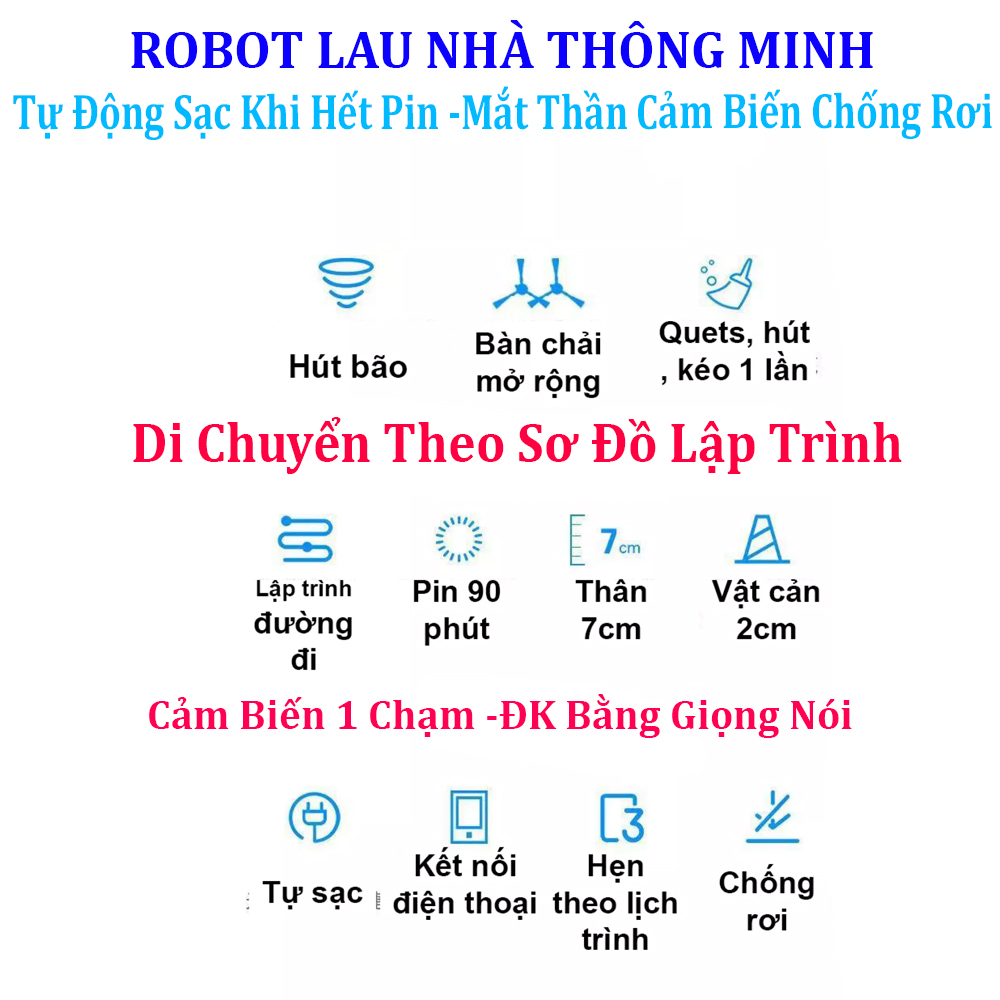 Robot hút bụi lau nhà thông minh tự động HC002 lau khô ướt sạc tự động cảm biến chống rơi, lực hút mạnh.hoạt động theo lập trình sẵn, tự động sạc khi hết pin.