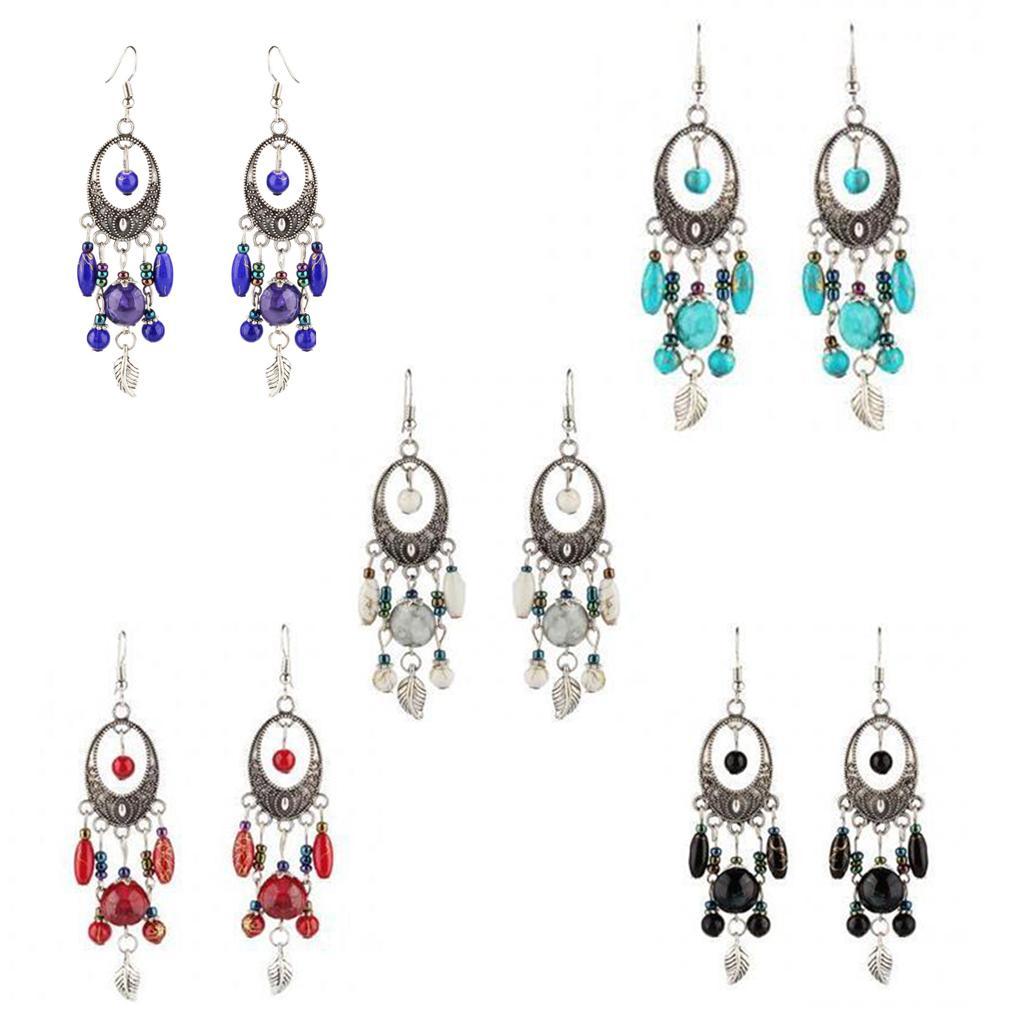 Vintage Drop Earrings Leaf Beads Dangle Earrings Ethnic Jewelry