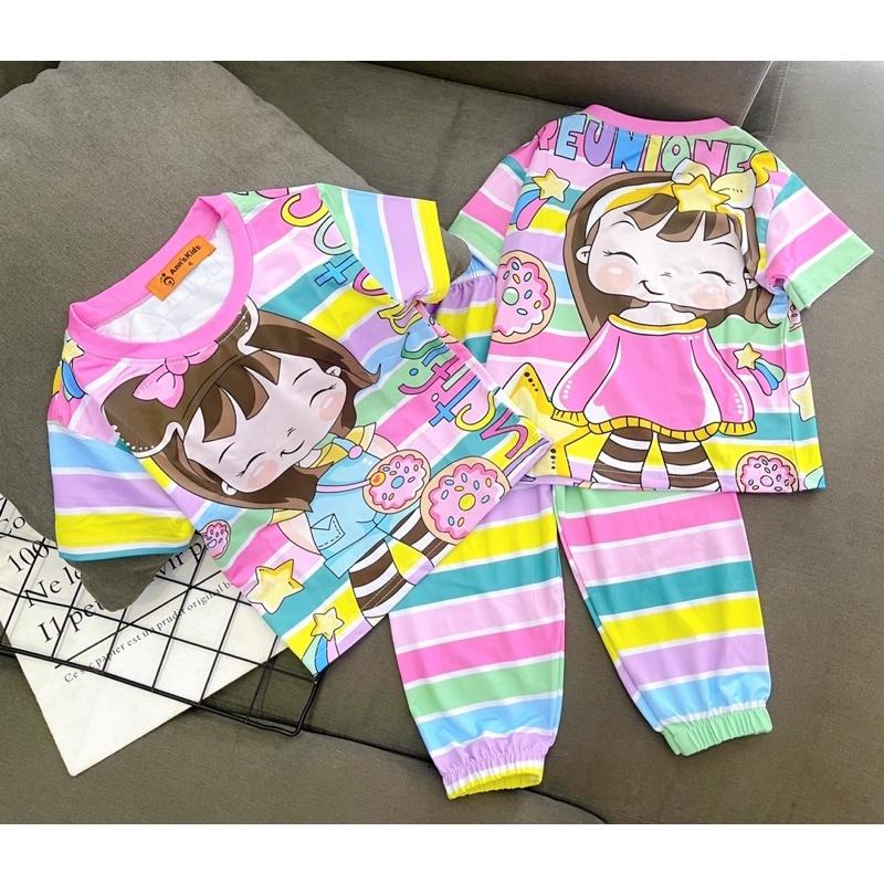 Bộ alibaba tay ngắn quần dài thun lạnh 100% in hình hoạt hình siêu đẹp cho bé gái size đại từ 23 đến 40kg