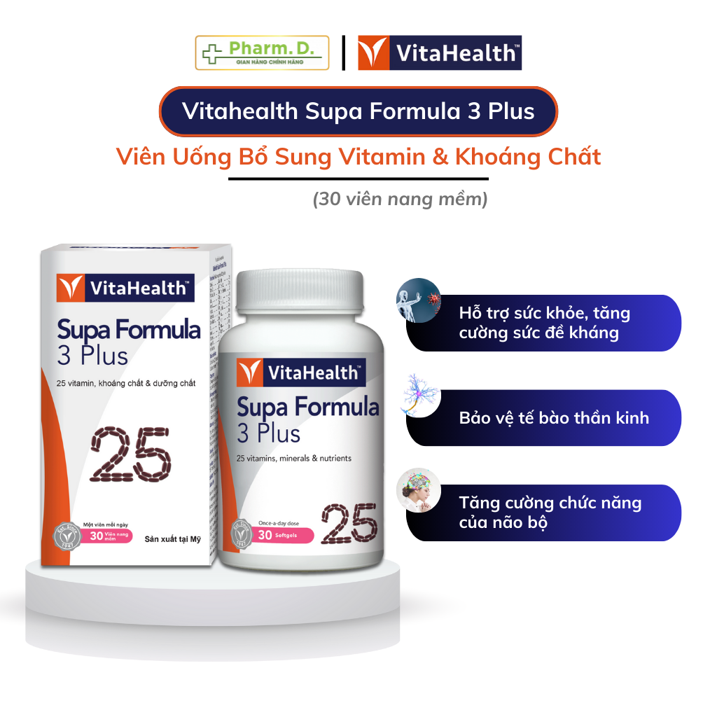 Viên Uống Bổ Sung Vitamin Tổng Hợp Tăng Sức Đề Kháng VITAHEALTH Supa Formula 3 Plus ( Hộp 30 Viên)