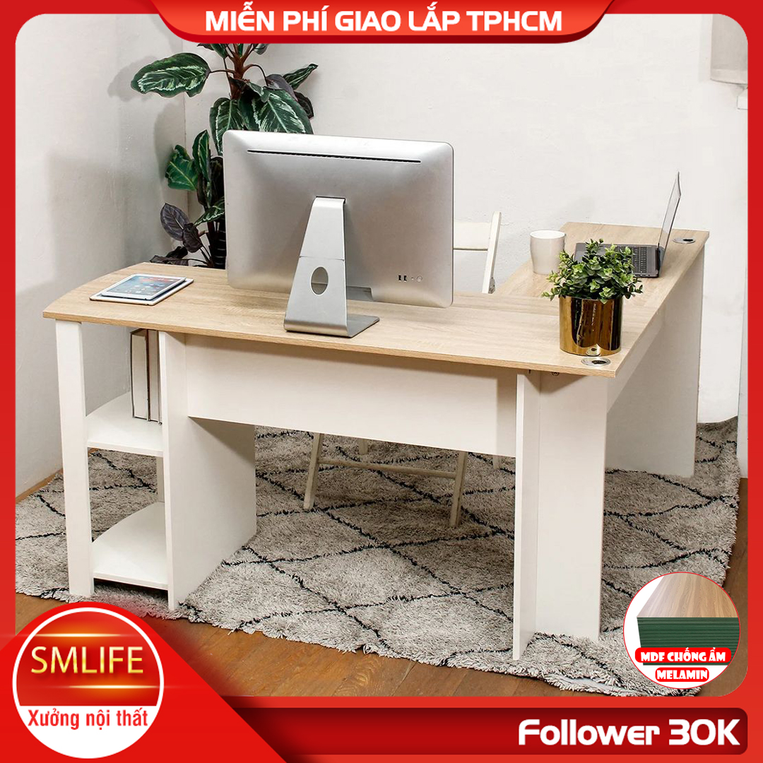 Bàn làm việc, bàn học gỗ hiện đại SMLIFE Darvell  | Gỗ MDF dày 17mm chống ẩm | D130xR130xC75cm