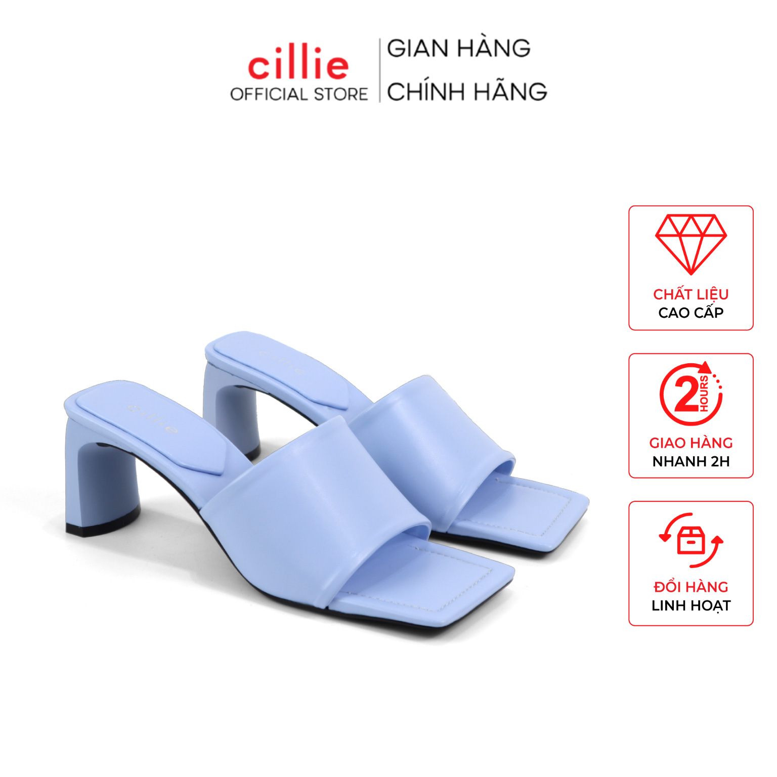 Guốc nữ quai ngang bảng bự thời trang trendy gót trụ mảnh cao 7cm đi chơi dạo phố Cillie 1153