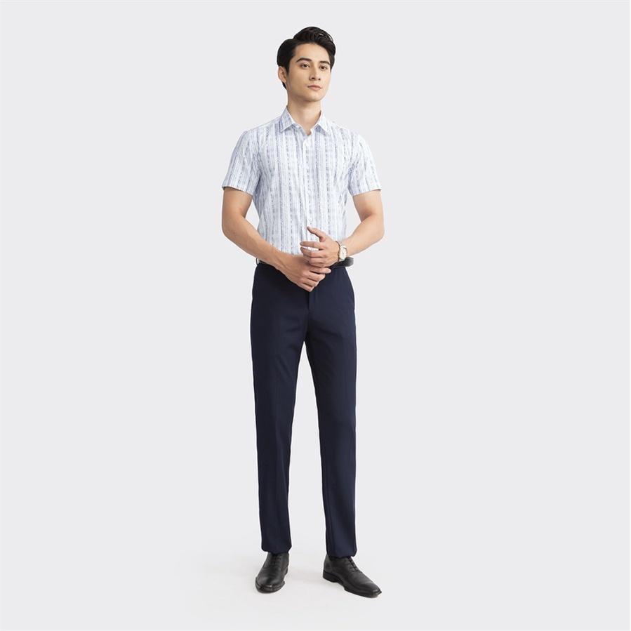 Áo sơ mi nam ngắn tay ARISTINO họa tiết trắng in xanh tím than thời thượng, lịch lãm - ASS043S3