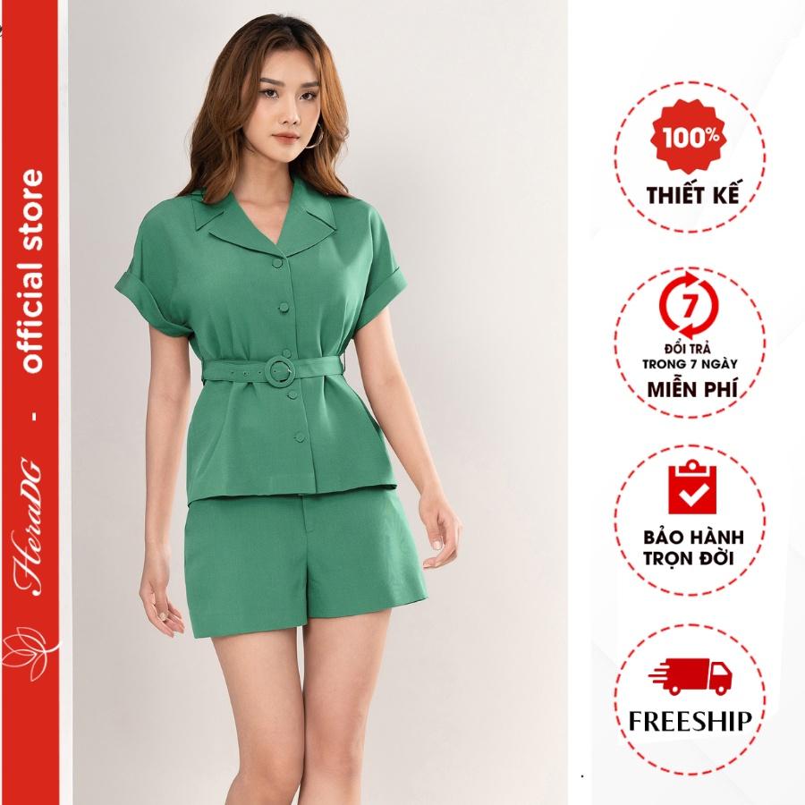 Áo Cổ 2 Ve Tay Cộc, Thắt Dây Đai Eo Thanh Lịch, Hiện Đại HeraDG STBB2009A