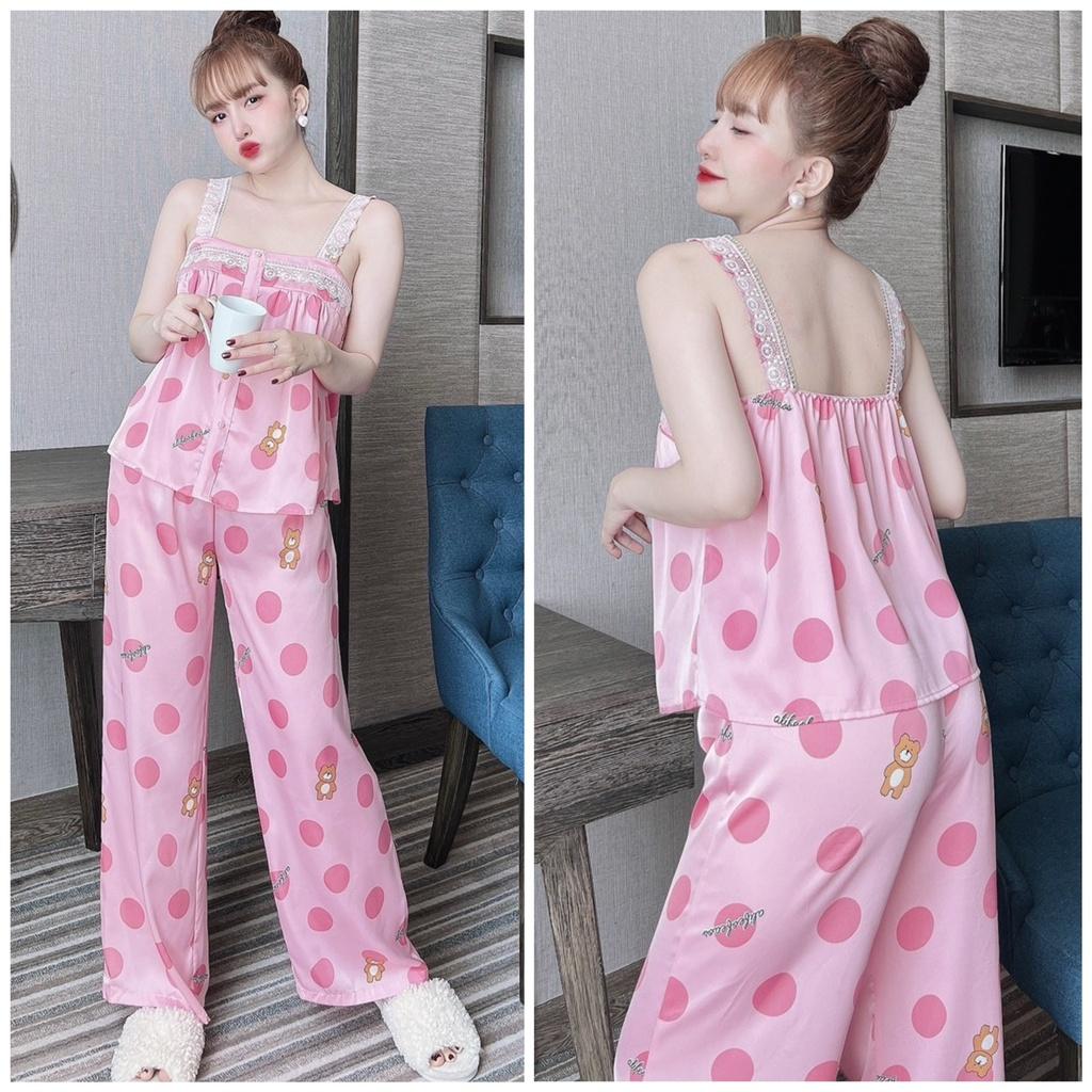 Đồ bộ mặc nhà Pizama cánh tiên quần dài chất vải lụa latin siêu mềm, mịn, mát - Freesize dưới 62kg