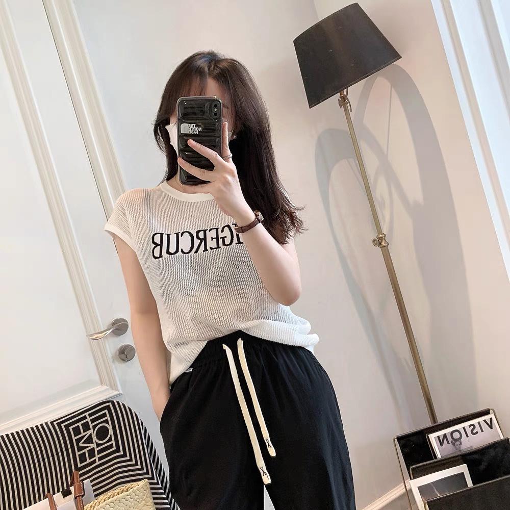 Áo len lưới form rộng tay hến nữ kiểu cổ tròn Tank Top Tigercub dệt kim phong cách Hàn Quốc trẻ trung