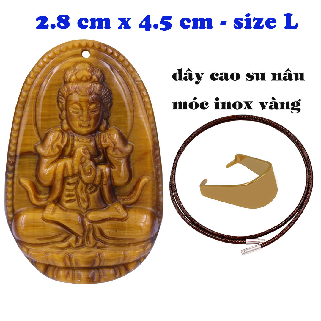 Mặt Phật Đại nhật như lai đá mắt hổ 4.5 cm kèm vòng cổ dây cao su nâu - mặt dây chuyền size lớn - size L, Mặt Phật bản mệnh