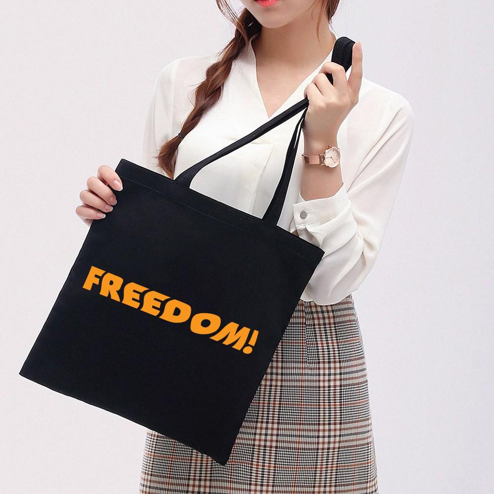 Túi Tote Vải Canvas Ginko kiểu basic có dây kéo khóa miệng túi đựng vừa laptop 14 inch và nhiều đồ dùng khác Phong Cách ulzzang Hàn Quốc In Hình Freedom B40