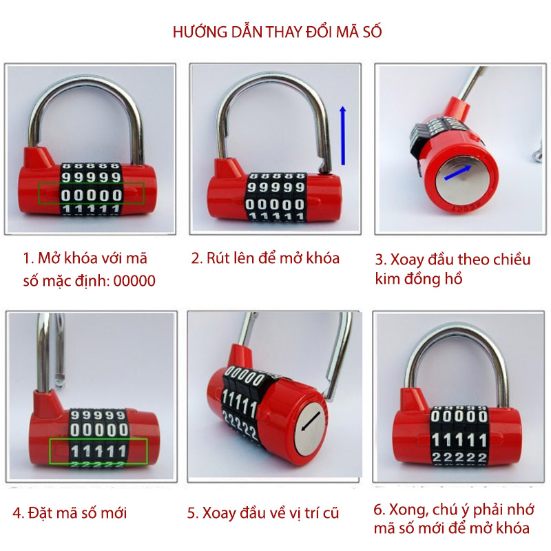 Khóa số chống trộm loại móc dài JL115, với 5 mã có thể thay đổi được
